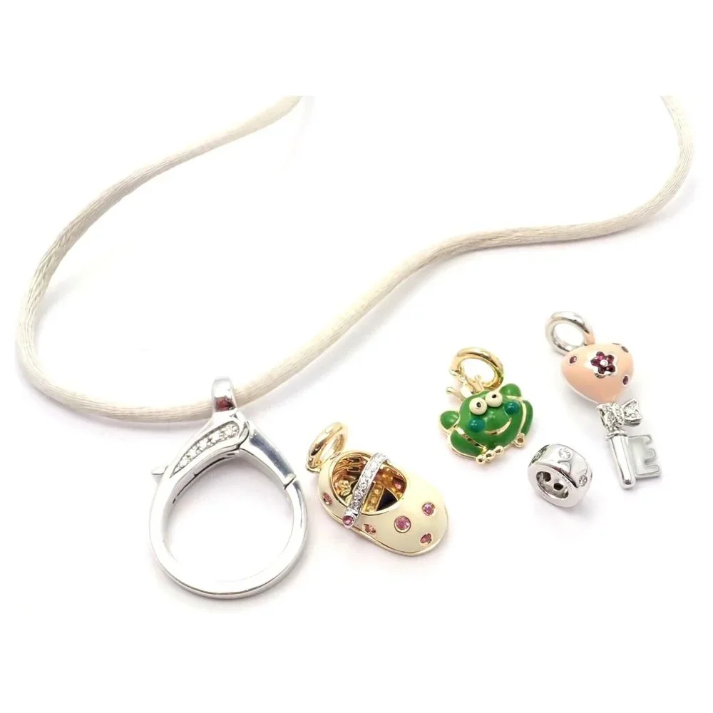 Authentic! Aaron Basha 18k White Gold Diamond Enhancer 3 Charms Spacer Necklace